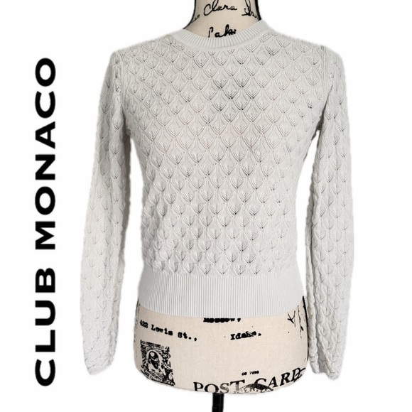 Club Monaco Sweaters - Club Monaco Sweater Pointelle Knit Sz S Ivory Ribbed Collar/Hem Quiet Luxurycore
